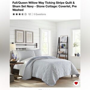 Navy Striped Quilt and Sham Set